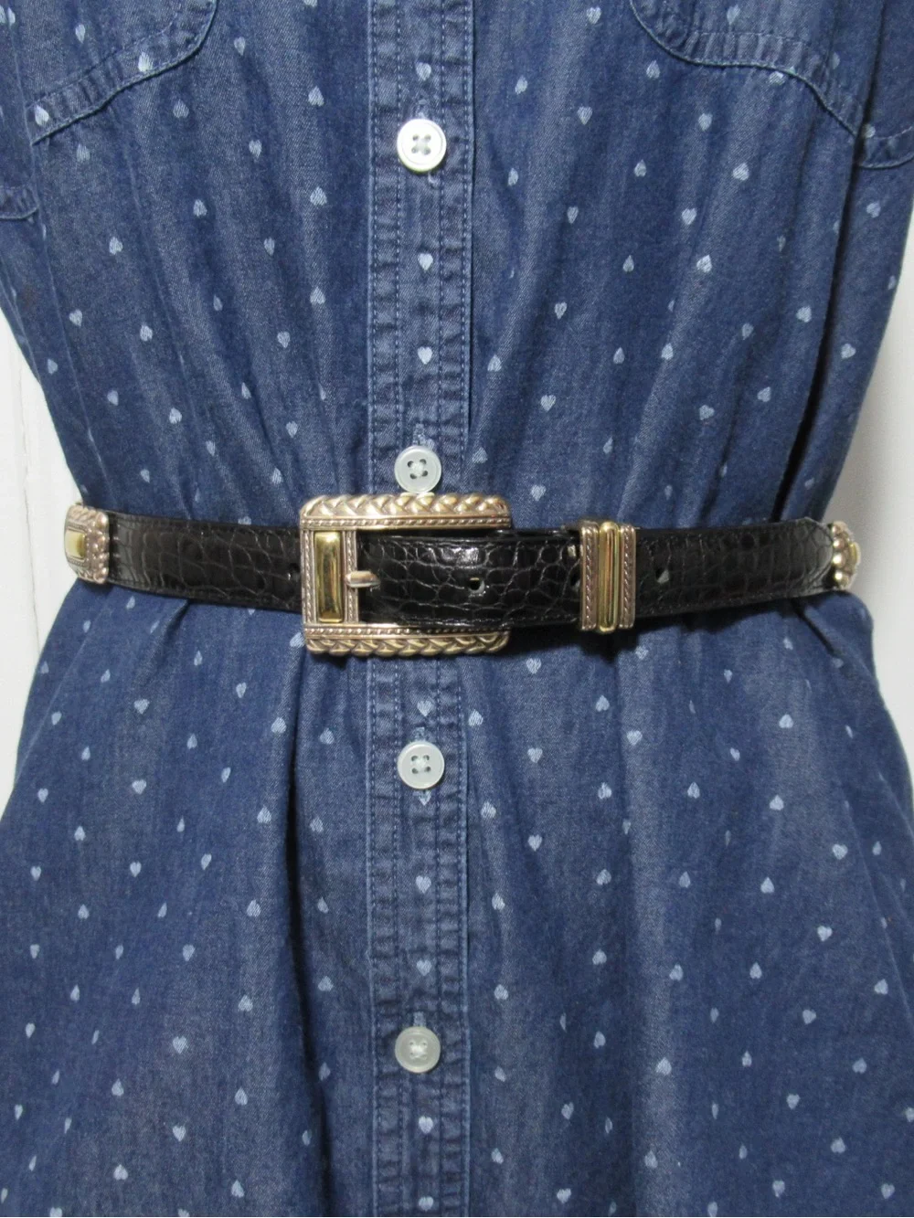 Brighton Western Black Croc Embossed Leather Belt with Concho Detail Size Medium
